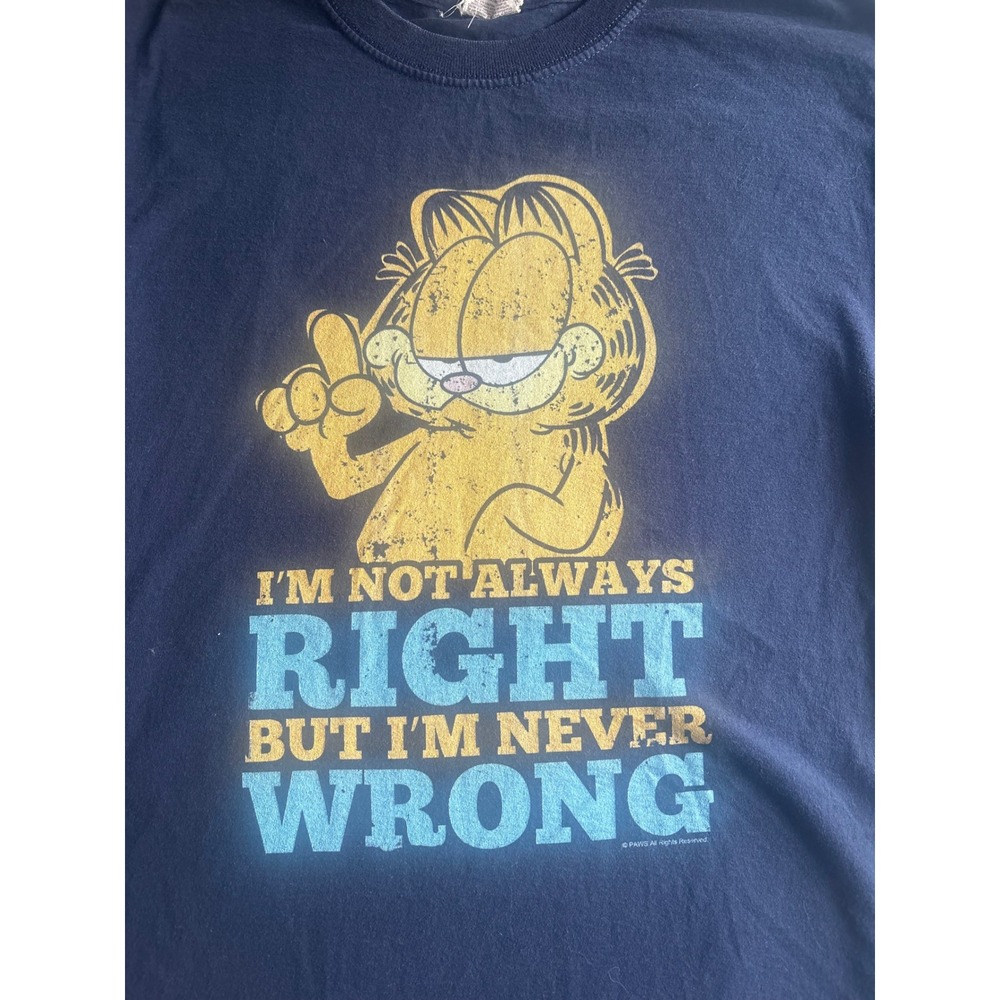 Garfield Jerzees Graphic T-Shirt Navy Blue Im Never Wrong Mens Medium Vintage